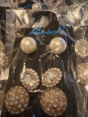 Rainbow Gold Pearl and Crystal Earring Set Lot of 15 Pairs of Pierced Earrings